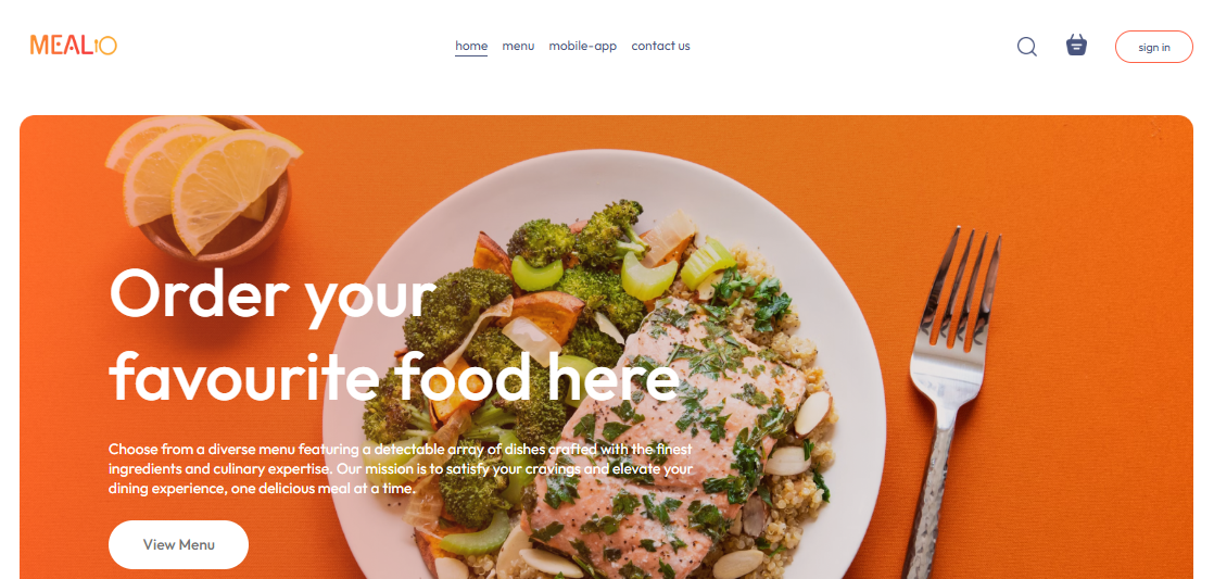 Screenshot of Mealio Food Ordering Website